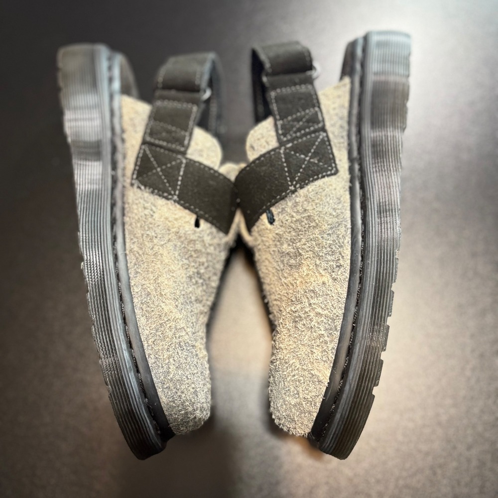 Dr. Martens Jorge II Hairy Suede Slingback Mules grey black size 7 women chunky - Picture 4 of 7